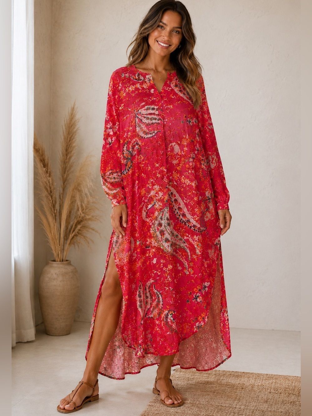 🌺 Cleobella Organic Cotton Paisley High-Low Maxi Dress – Size Small